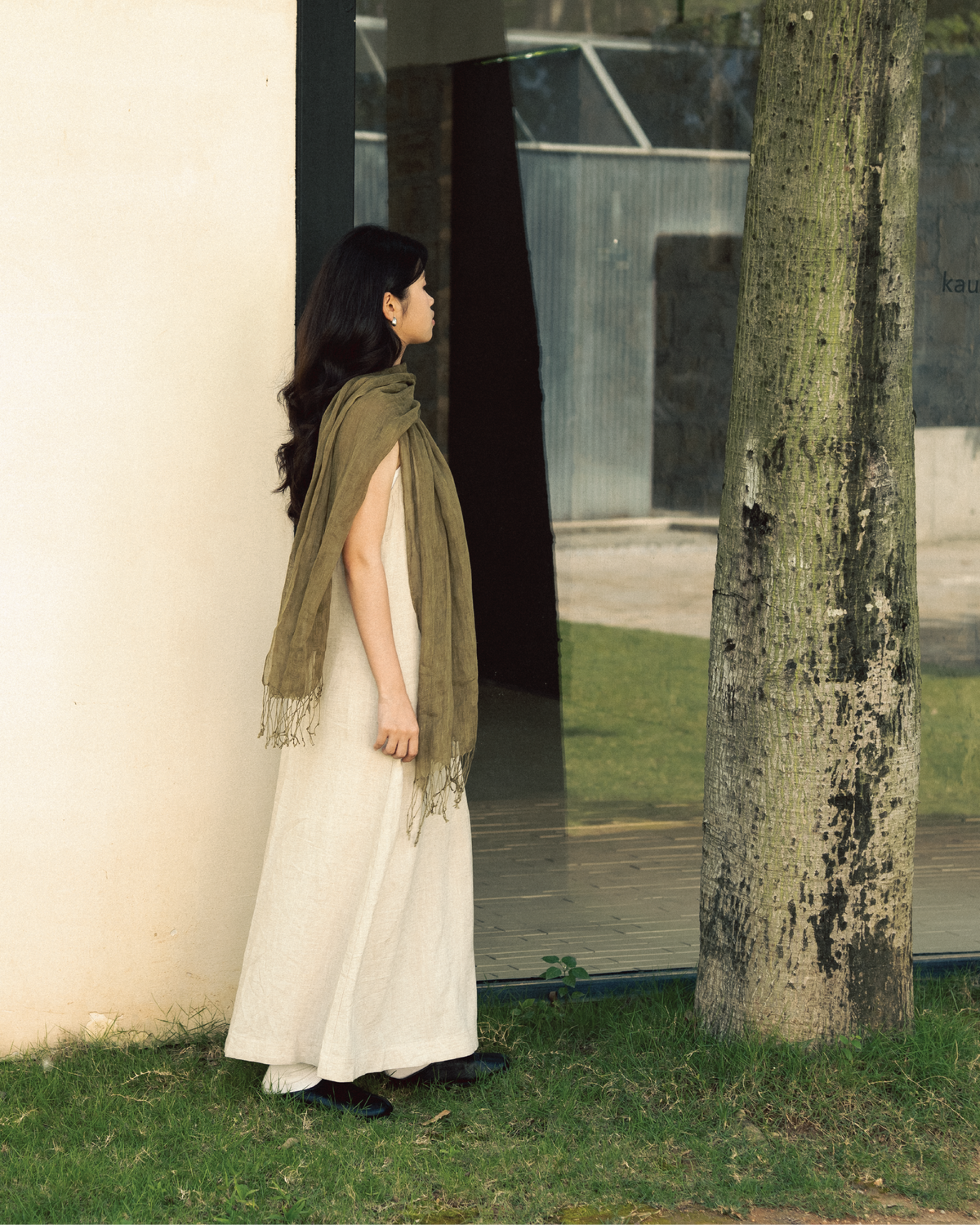 Leichter Leinen-Schal Olive